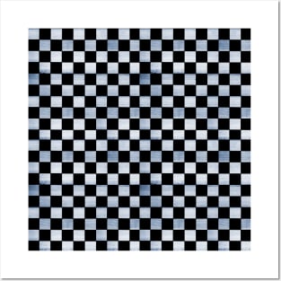 Black and Blue Checkered Wood Pattern Posters and Art